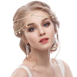 LUFFLOK Headbands for Women Hair, Boho Headpiece Hairband for Girls, Rose Gold Head Chain Sequins Tassels Bridal Headpiece, Hair Accessories for Women and Girls, Birthday Bride Wedding Headbands