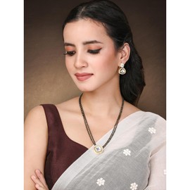 Aheli Cubic Zirconia Crystal & Black Beads Studded Mangalsutra & Drop Earrings Jewellery Gift for Women