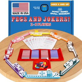 GAMES BY 3D Pegs and Jokers Board Game - Strategic, Fun, Engaging, and Portable - Play with Family and Friends - Easy to Learn - Travel-Friendly - with Horse-Head Peg and Deck of Cards 2-8 Players