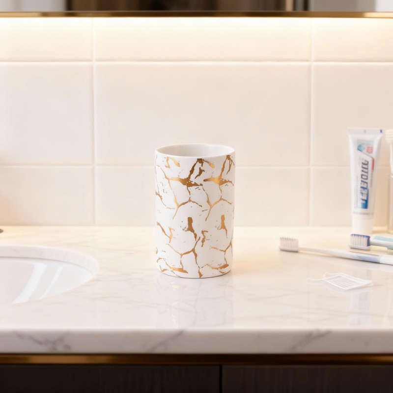 Gold Marble Bathroom Toothbrush Holder, Bathroom Black and White Ceramic