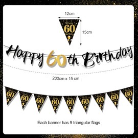 60th Birthday Decorations Black and Gold Happy 60th Birthday Banner and Bunting for Men Women Happy Birth Banner for Women Men 60 Years Old