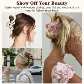 CUBACO 4 PCS Bow Hair Clips for Women Bow Claw Clip for Women Girls large Claw Clips for Thick Thin Hair Elegant Cute Hair Clip Strong Hold Styling Accessories (Pink,White,Black,Tea Coffee Color)