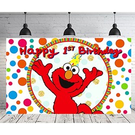 Red Elmo Backdrop for 1st Birthday Party Supplies 5x3ft Cartoon Banner Street Decorations