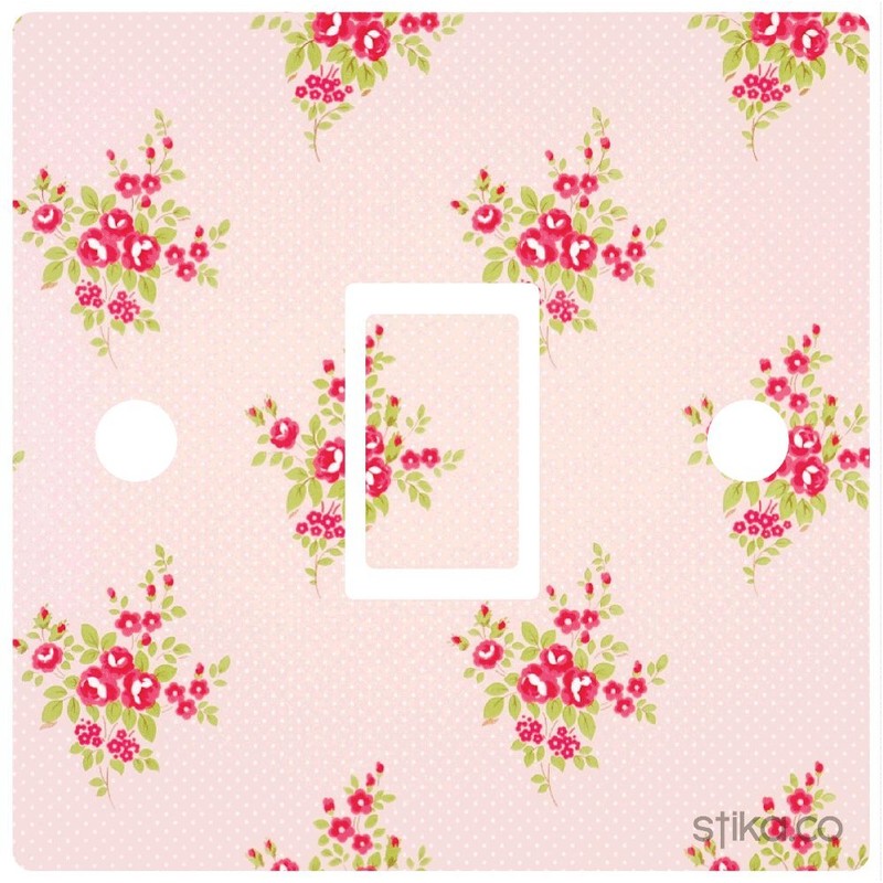 Pink Shabby Chic Roses Light Switch Sticker Vinyl Cover Skin