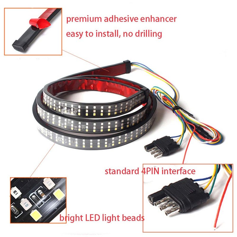 TOTMOX LED Tailgate Light Bar, 60" Triple Row LED Truck