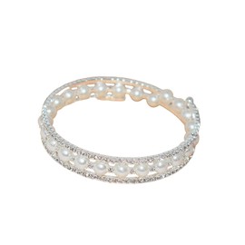 Hilufiet Elegant Multi Row Bracelet Crystal Pearl Cuff Rhinestone Bridals Crystal Stunning Bangle Bracelet Layered Cuff Bracelet for Women-Silvery
