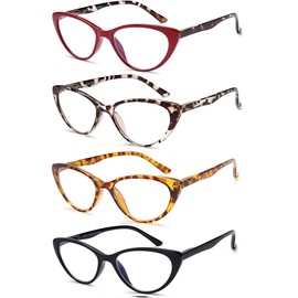 EYEURL 4-Pack Cat Eye Reading Glasses for Women Blue Light Blocking Fashion Computer Glasses Anti-Glare Cat Eye Readers For Women,1.75