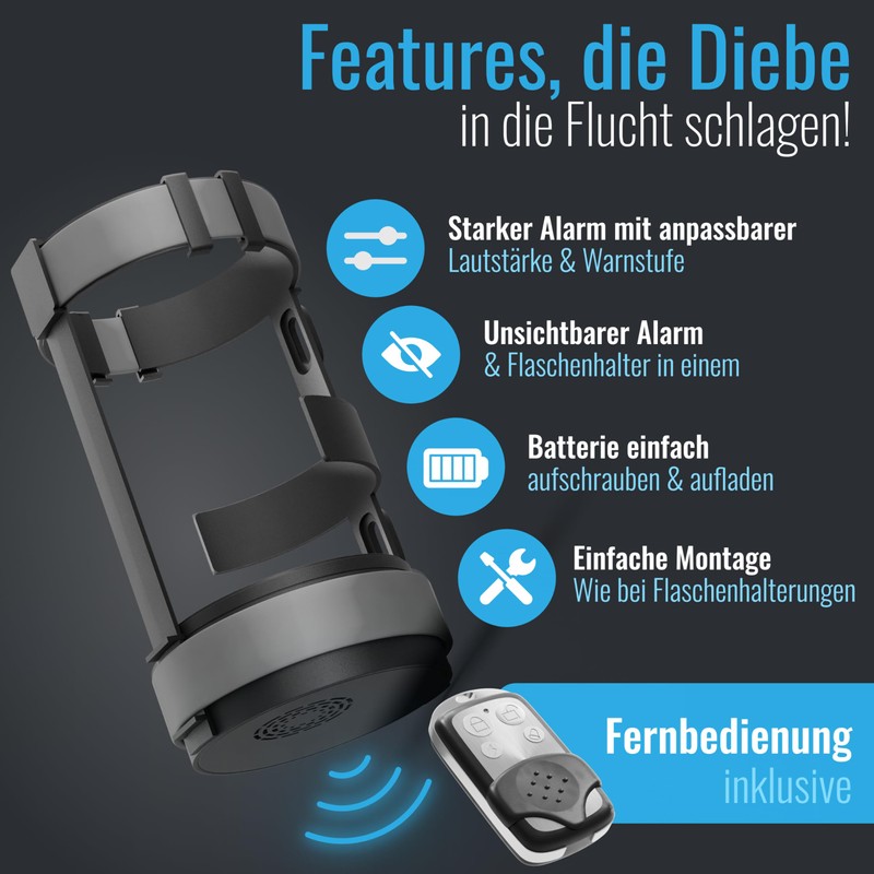 Parkwächter B1 Bicycle Bottle Holder with Alarm, AirTag Bottle Holder,