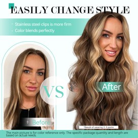 Ukira Clip in Hair Extensions Real Human Hair, Balayage Hair Extensions 70g 15 Inch 7pcs Chocolate Brown to Caramel Blonde Clip in Hair Extensions, Remy Human Hair Extensions Clip ins for Women