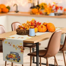 BIPASION Fall Table Runner, Thanksgiving Table Runners Autumn Pumpkin Kitchen Dining Table Decoration for Indoor Outdoor Home Holiday Party Decor 13 x 72 Inch, Car & Pumpkin