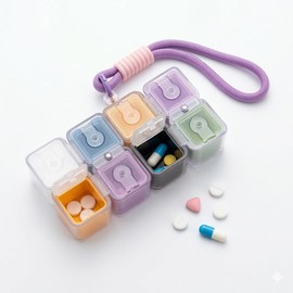 Magnetic Cube Pill Organizer 8 Compartments in 0.8*0.8*1 One-Piece Integrated Pill Box with Flip Lids Portable BPA-Free Medication Vitamin Storage Case for Travel Daily Use Multi-Purpose Organizer