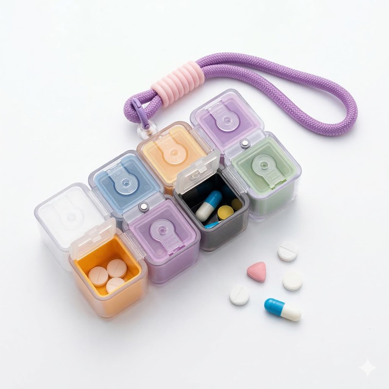 Magnetic Cube Pill Organizer 8 Compartments in 0.8*0.8*1 One-Piece Integrated