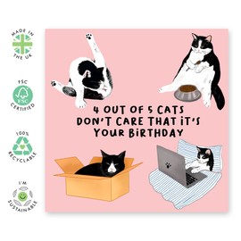 CENTRAL 23 - Funny Cheeky Birthday Card for Him Her Men Women Wife Husband Sister Brother Daughter Son Mom Dad - '4 Out Of 5 Cats' - Cat Birthday Card - Cat Owner - Comes with Fun Stickers