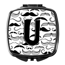 Caroline's Treasures CJ2009-USCM Letter U Moustache Initial Compact Mirror Decorative Travel Makeup Mirror for Women Girls Gifts Pocket Makeup Mirror Folding Handheld