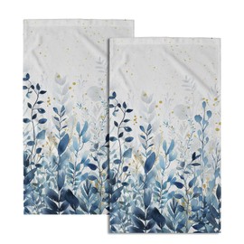 Giwawa Blue Leaves Hand Towels Botanical Leaf Decorative Fingertip Face Towels Set of 2 Soft Absorbent Dish Towels for Hotel Kitchen Bathroom