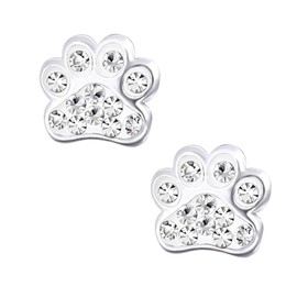 Laimons Children's Stud Earrings with Paw Design, Shiny White, Glitter, 925 Sterling Silver, Sterling Silver, White