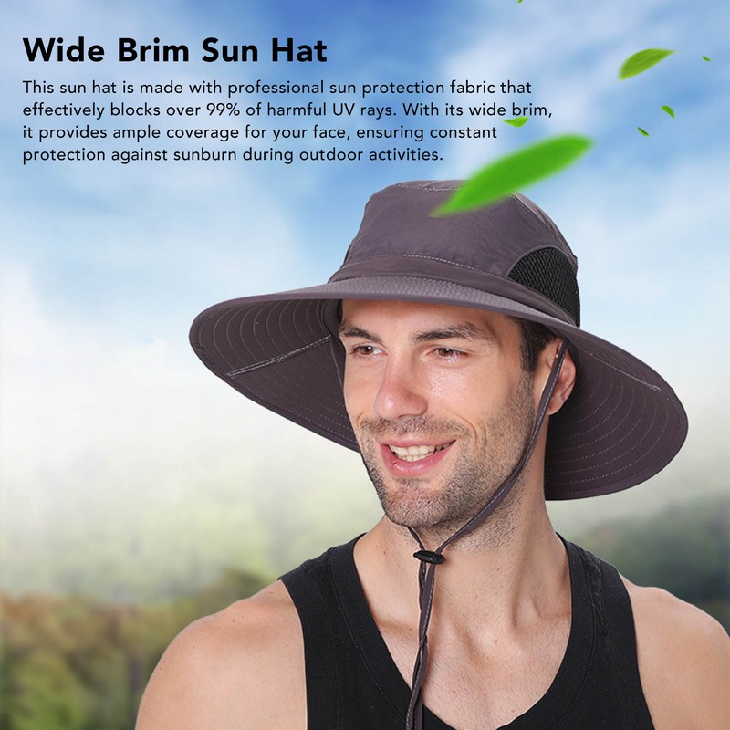 Sun Hat Nylon Dark Gray UV Protection Breathable Adjustable Wide