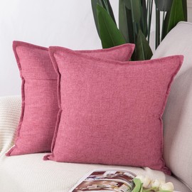 Madizz Set of 2 Linen Cushion Covers 24x24 inch, 60x60 cm, Pink Soft Decorative Throw Pillow Cases for Sofa Bedroom Pillow Shell