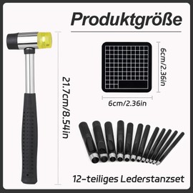 Benlay Hollow Hole Punch Set (1.0-10mm), Leather Punch Tool 12 Sizes with Leather Carving Hammer and Cutting Mat, Round Leather Hole Punch for Belt Bracelets, Leather Hole Punch Set