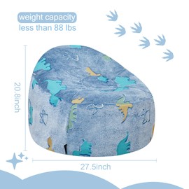 COMAX Bean Bag Chairs for Kids, Dinosaur Toddler BeanBag Sofa with Filler Bean Couch Stuffed for Boys and Girls, Lazy Floor Chair for Playroom, Nursery Room, Blue Dinosaur