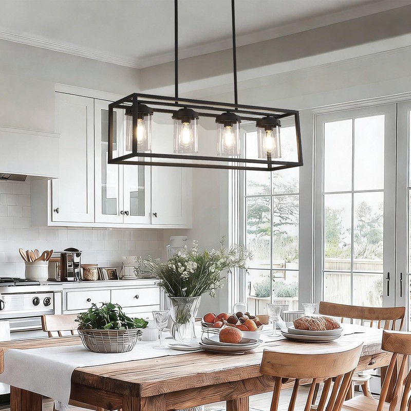 Pretoy Black Kitchen Light Fixture,Black Farmhouse Chandeliers for Dining Room,Rustic