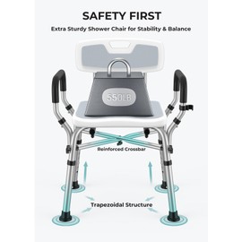 VFAUOSIT Shower Chair for Elderly and Disabled, 550 lbs Shower Chair for Inside Shower with Arms and Back, FSA/HSA 6-Height Shower Seats for Adults with Shower Bag, Bath Chairs for Seniors Inside Tub