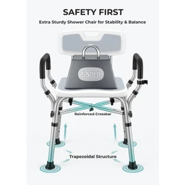 VFAUOSIT Shower Chair for Elderly and Disabled, 550 lbs Shower Chair for Inside Shower with Arms and Back, FSA/HSA 6-Height Shower Seats for Adults with Shower Bag, Bath Chairs for Seniors Inside Tub