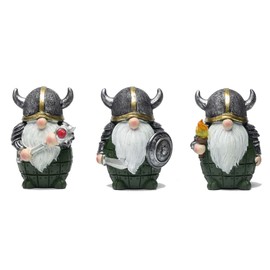 Oinas 3PCS Viking Warrior Gnome Figurines Set-Viking Decor Home Ornament Mini Gnomes for Table,Shelves,Cabinet (Green)
