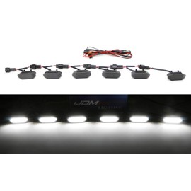iJDMTOY 6pc Set Smoked Lens Xenon White LED Front Grille Insert DRL Driving Light Kit Compatible With 2015-2017 Ford Mustang