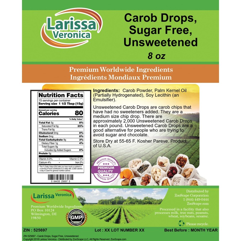 Carob Drops, Sugar Free, Unsweetened (8 oz, ZIN: 525697)