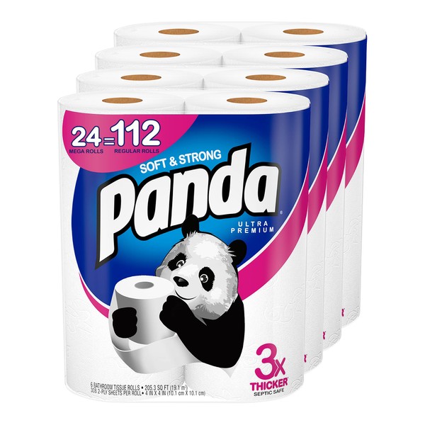 Panda Premium Soft & Strong Toilet Paper | Mega Rolls | Septic-Safe | Eco-Friendly | 24 Rolls