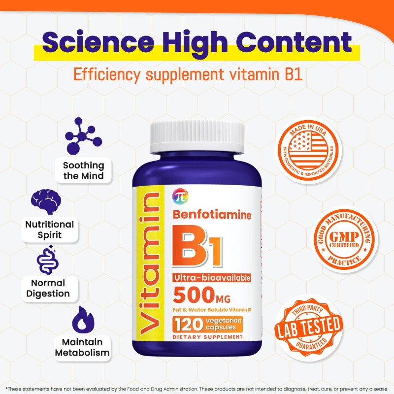 π Vitamin B1 Thiamine 500mg - Supports Energy Metabolism, Nervous