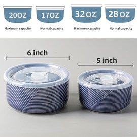 Adewnest Ceramic Nesting Bowls with Lid: Microwave Safe Food Storage Containers for Work Lunch Picnic Camping Meal Prep Soup Salad Cereal Leftovers - 5 & 6 Inch, 20 & 32 oz, Set of 2, Navy
