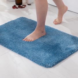 MIULEE Bath Mats Non Slip Bathroom Mats Shower Mat Absorbent Bathroom Rug Small Rug Door Mat Inside Kitchen Rugs Carpet Mat for Bathroom Bedroom Kitchen Entrance 50x80 cm Blue