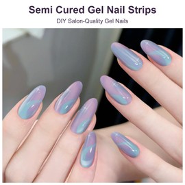 DUKASOU Semi Cured Gel Nail Strips,28 PCS Gel Nail Stickers Nails Wraps for Women (Colorful Aurora),Long Lasting Stickers with UV Light Required,Easy to Apply