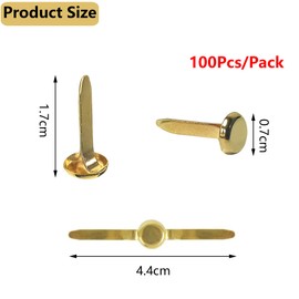 Pack of 100 Pattern Bag Clips, Mini Brads, Lightweight and Reusable Metal Round Head Clips, Scrapbooking for School, Office, Paper, Letter Clips, Crafts, DIY (Golden)