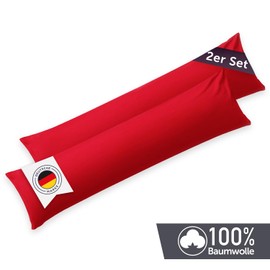 Blumtal Seitenschläferkissen Bezug 40 x 145 (2er Set Kissenbezüge) - Rot - 100% Baumwolle, Oeko-Tex Zertifiziert, Kissenbezug für Seitenschläferkissen, Kissenhülle mit Reißverschluss