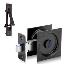 Dontay Pocket Door Privacy Lock and Pull, Stainless Steel 304 Contemporary Pocket Door Knob, Flush Door Handles, Privacy (Bed/Bath) Latch, 2-3/8" Backset, Sliding Barn Hardware (Matte Black, Square)