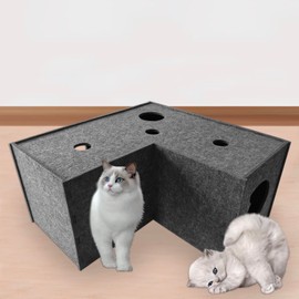 Homegroove Cat Tunnel for Indoor Cats, Large Felt L-Shape Cat Play Tunnels, Interactive Cat Tunnel Bed, DIY Peekaboo Cat Toy with Interactive Peek Holes for Cats(Grey, L-Shape)