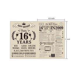 SuperShunhu Happy 16th Birthday Card for Son Daughter, Birthday Gifts for 16 Year Old Boys Girls Teen, 16th Birthday Decoration for Granddaughter Grandson, Back in 2009 Birthday Card