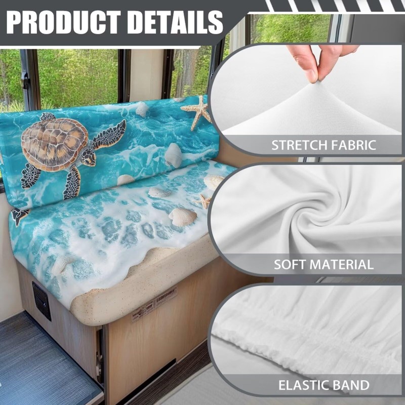 Knextrepoy Turtle Shell RV Dinette Cushion Covers Anti-Slip Tropical Beach