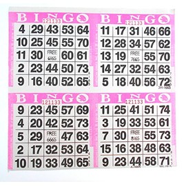 SmallToys 4 on Pink Bingo Paper Game Cards - 750 Sheets - 8 Inch Square Size Disposable Sheet - Made in USA