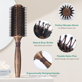 Round Brush for Blow Drying, LORSEX Boar Bristle Hair brush for Women Men, Round Hairbrush for Add Shine/Volume, Minimize Damage (2.2 Inch)