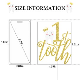 Decoración para tartas de primeros dientes, decoración de fiesta de dentición, purpurina dorada de doble cara premontada