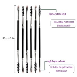 Pack of 6 Eyebrow Brushes, Dual Ended, Angled Eyebrow Brush and Spoolie Brush, Mini Eyelash Brush, Eyebrow Brush, Eyelash Brush, for Designing, Adding Powder, Colour and Gel