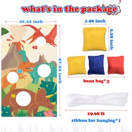 Tyrannosaurus Rex T-REX Tanystropheus Triceratops Pterodactylus Dinosaur Toss Games Banner Backdrop Volcano Tropical Dino Theme Decor Decorations for Safari Wild One Birthday Party Supplies Favors