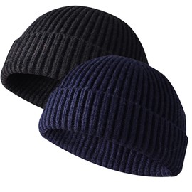 FREEBIRD99 Beanie Hat for Men Women Knit Cuffed Skull Cap Daily Winter Beanie Toque (Black+Navy Blue)
