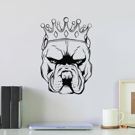 Vinyl Wall Decal Dog Head in Crown Pitbull Pet Shop Pets Care Stickers Mural Large Decor (g9092) Black
