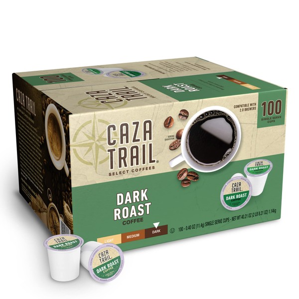 Caza Trail Coffee Pods, Dark Roast, Single Serve (Pack of 100) (Packaging May Vary)
