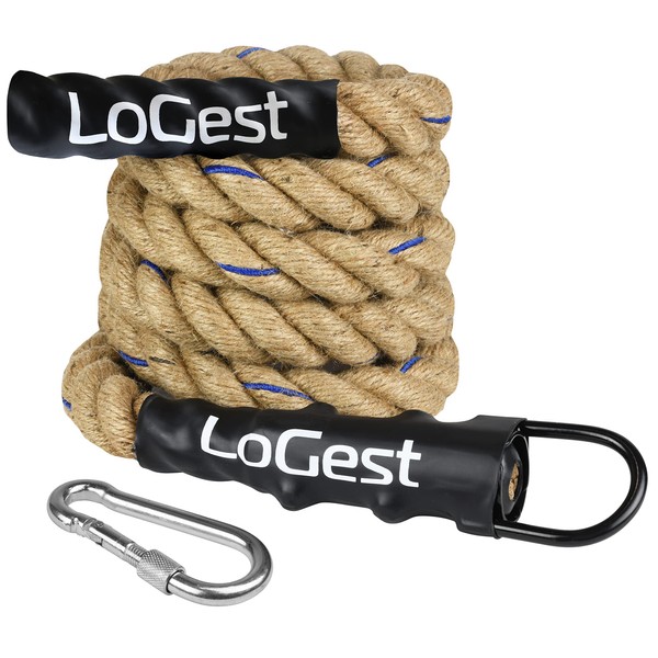 Logest Climbing Rope - Indoor and Outdoor Workout Rope 1.5” Diameter - 10 15 20 25 30 50 Feet 6 Lengths Available Perfect for Homes Gym Obstacle Courses Rope for (Heavy-Duty Metal Hook, 10FT)